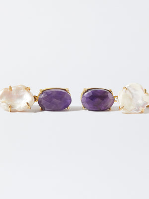 Earrings With Stone And Freshwater Pearl