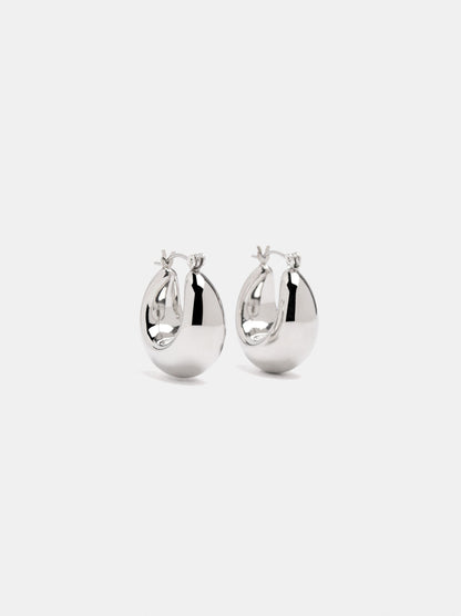 Elongated Silver-Toned Hoop Earrings