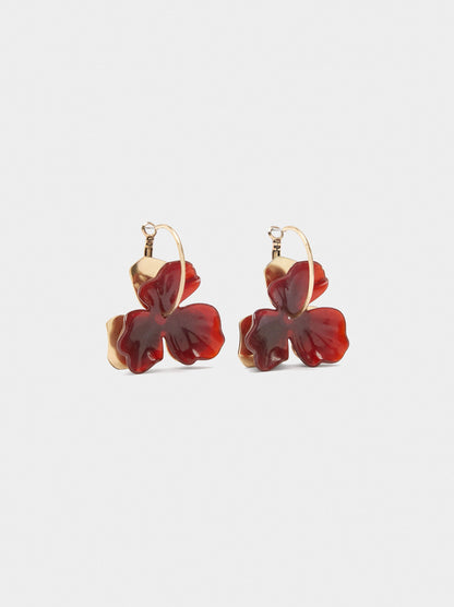 Hoop Earrings With Flower In Resin