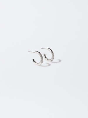 Silver Hoop Earrings With Zircons