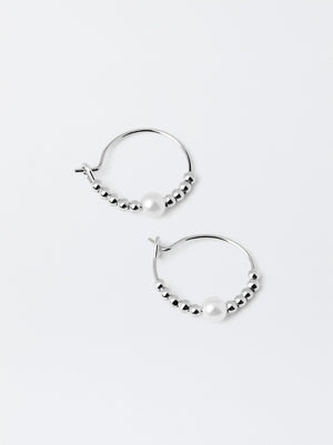 Silver Hoop Earrings With Pearl