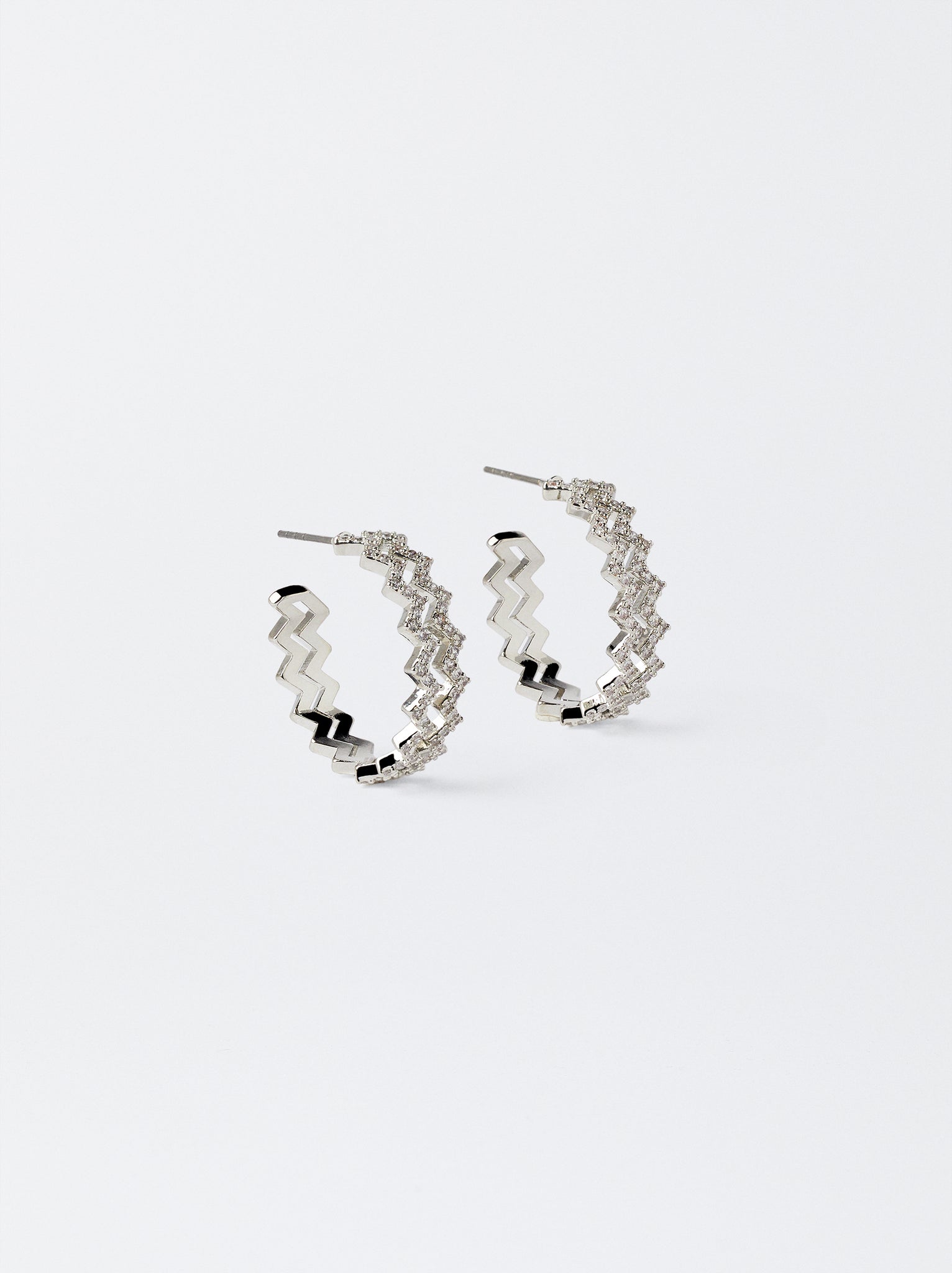 Zig-Zag Hoops Earrings With Zirconia