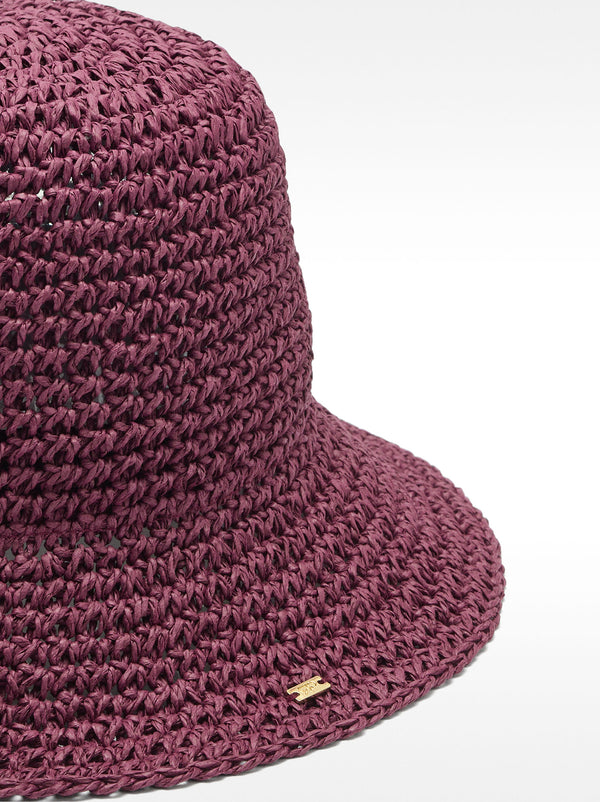 Printed Bucket Hat With Straw Effect