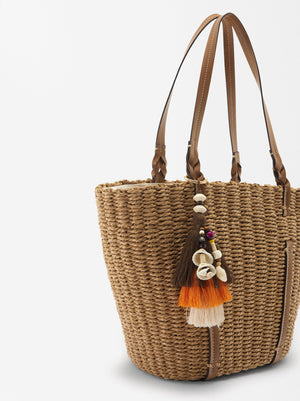 Straw Effect Shopper Bag With Pendant L
