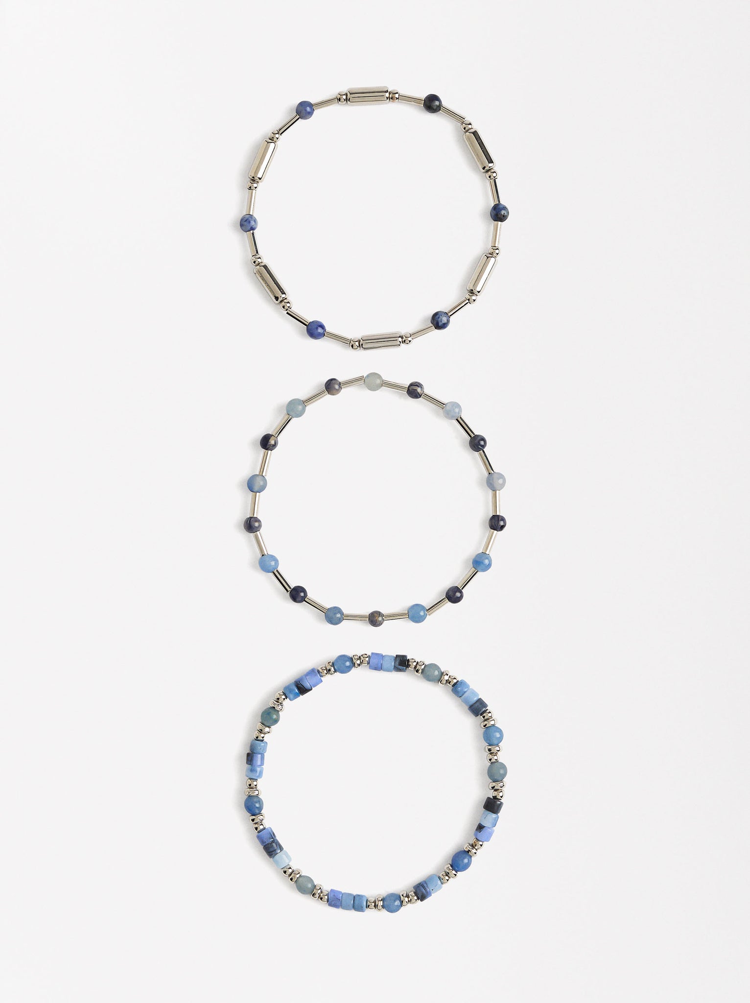 Set Of Elastic Bracelets With Stones