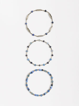 Set Of Elastic Bracelets With Stones