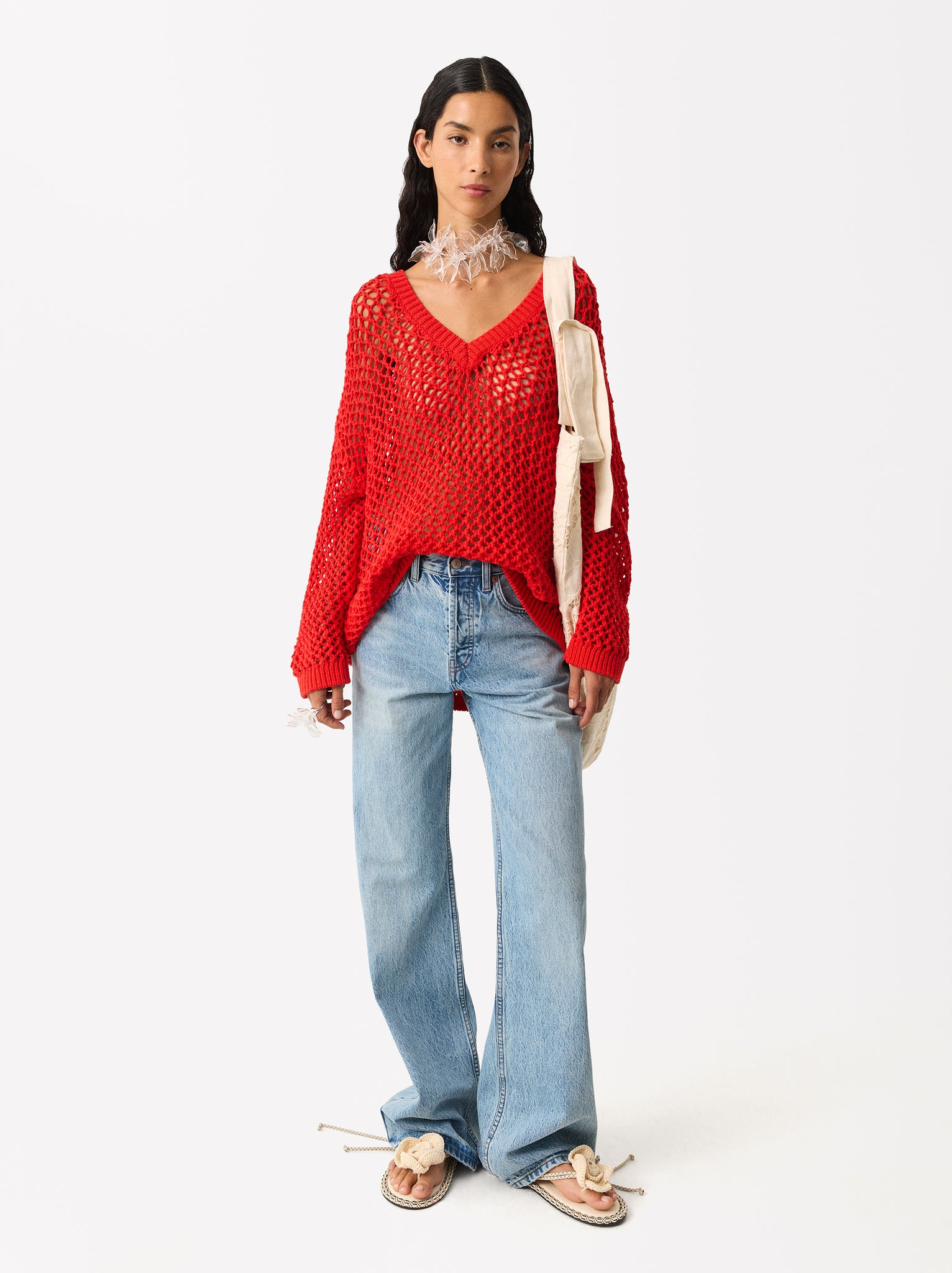 Open Knit Sweater With Cotton