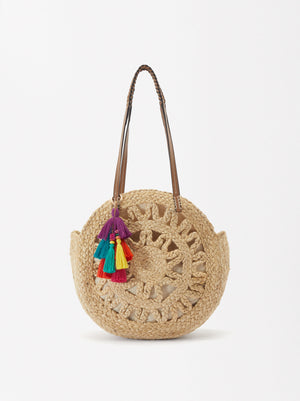 Straw Shopper Bag With Pendant