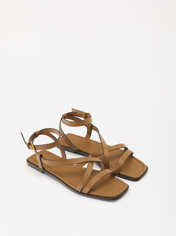 Flat Leather Sandals With Straps