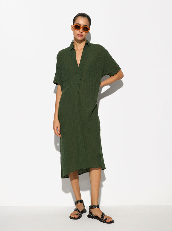 Textured Dress With Linen