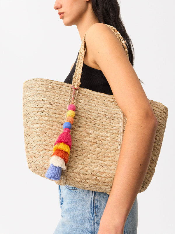 Straw Effect Shopper Bag With Pendant