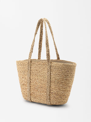 Straw Effect Shopper Bag With Pendant