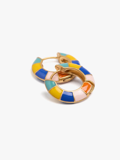 Hoop Earrings With Multicolor Enamel Segments