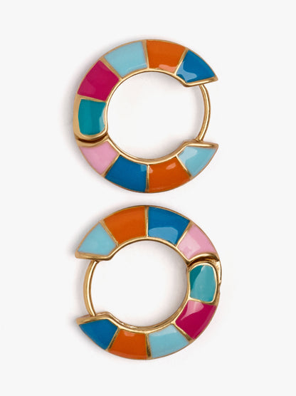 Hoop Earrings With Multicolor Enamel Segments