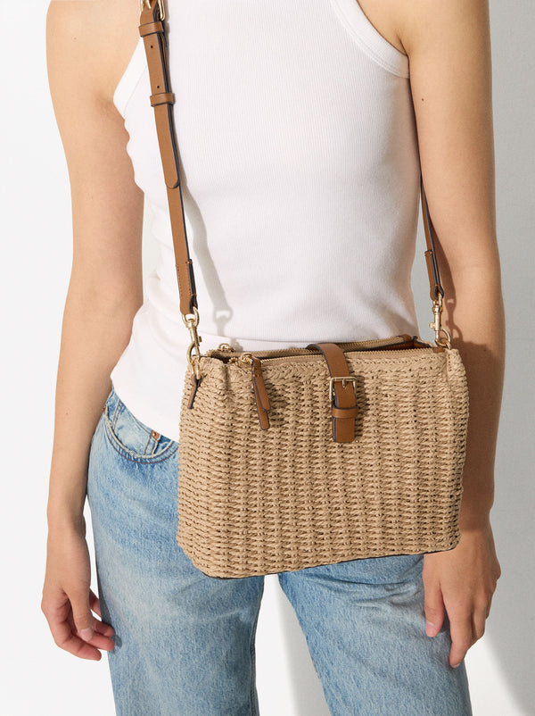 Straw-Effect Crossbody Bag