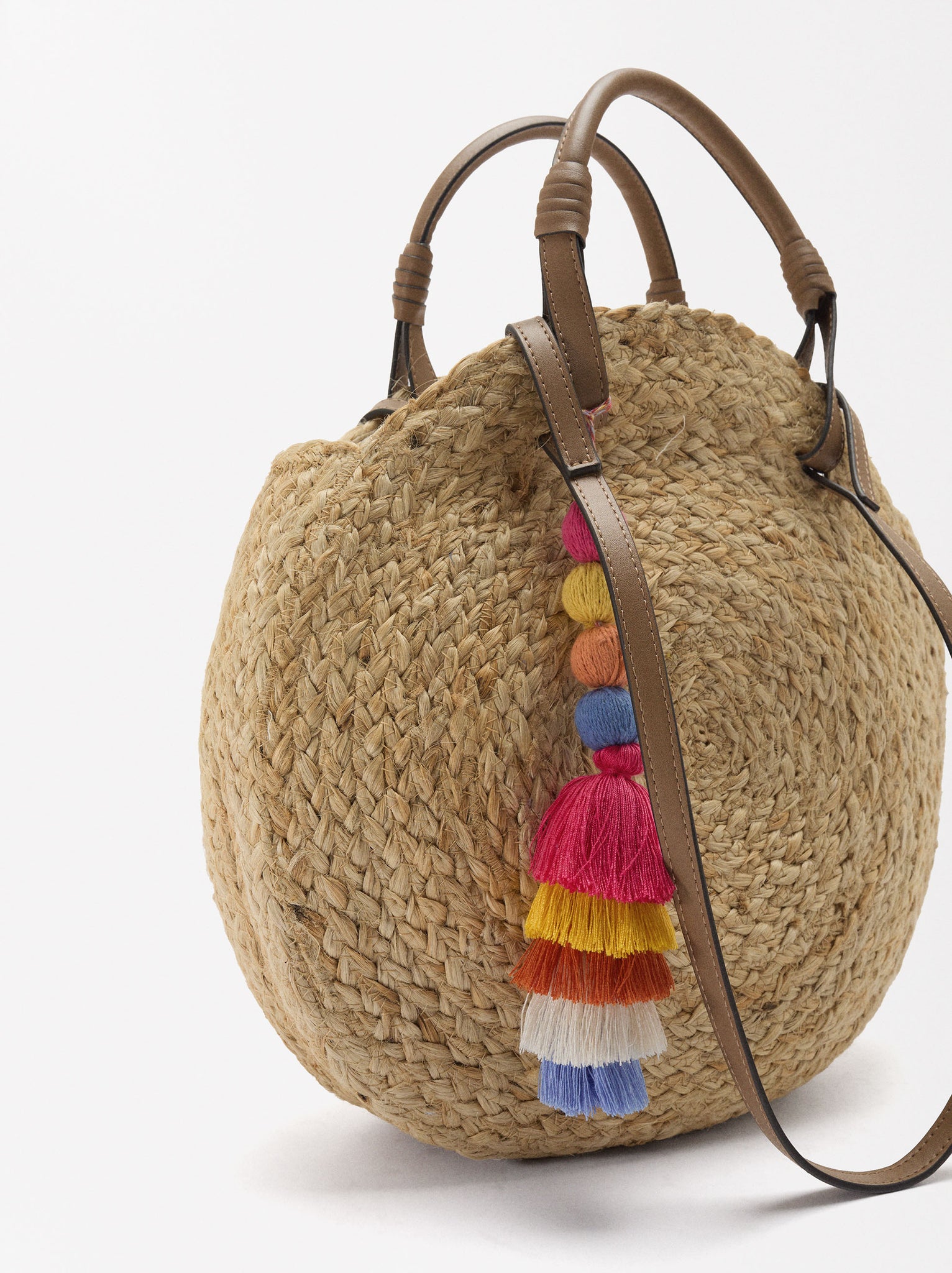 Straw Effect Shopper Bag With Pendant