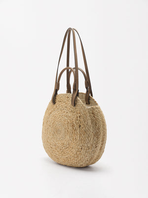 Straw Effect Shopper Bag With Pendant