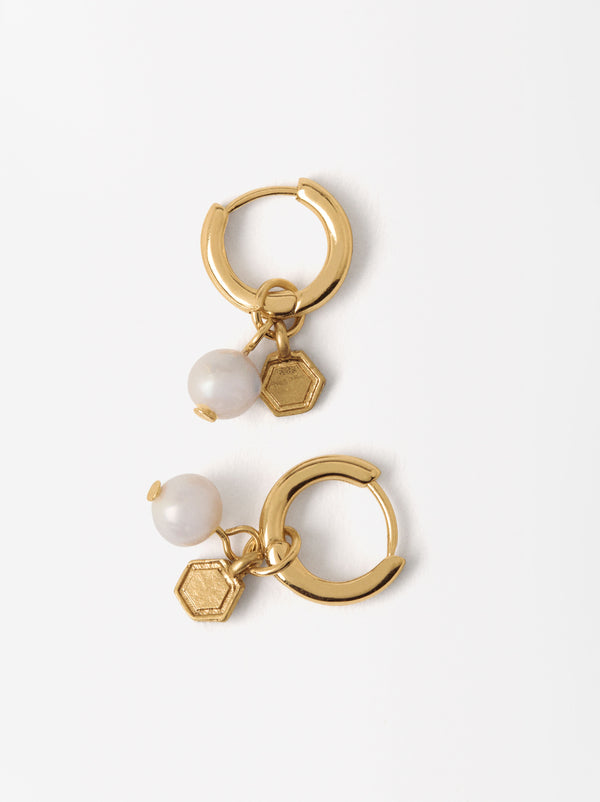 Short Freshwater Pearl Hoops Earrings