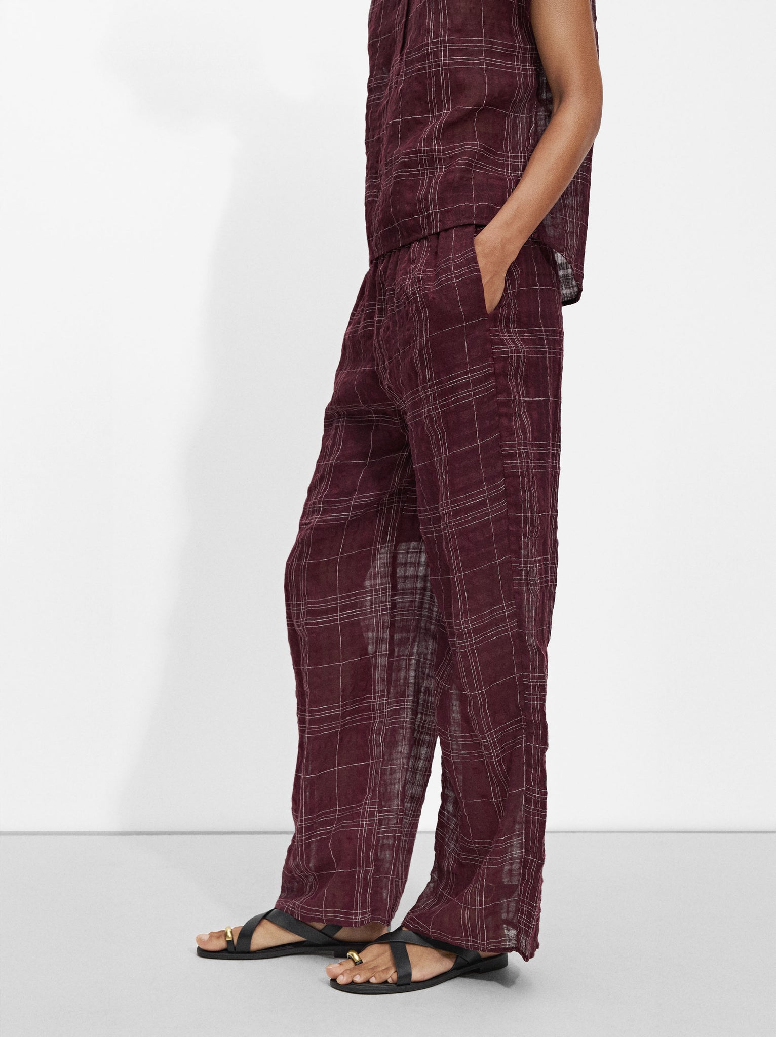 Checked Trousers With Linen