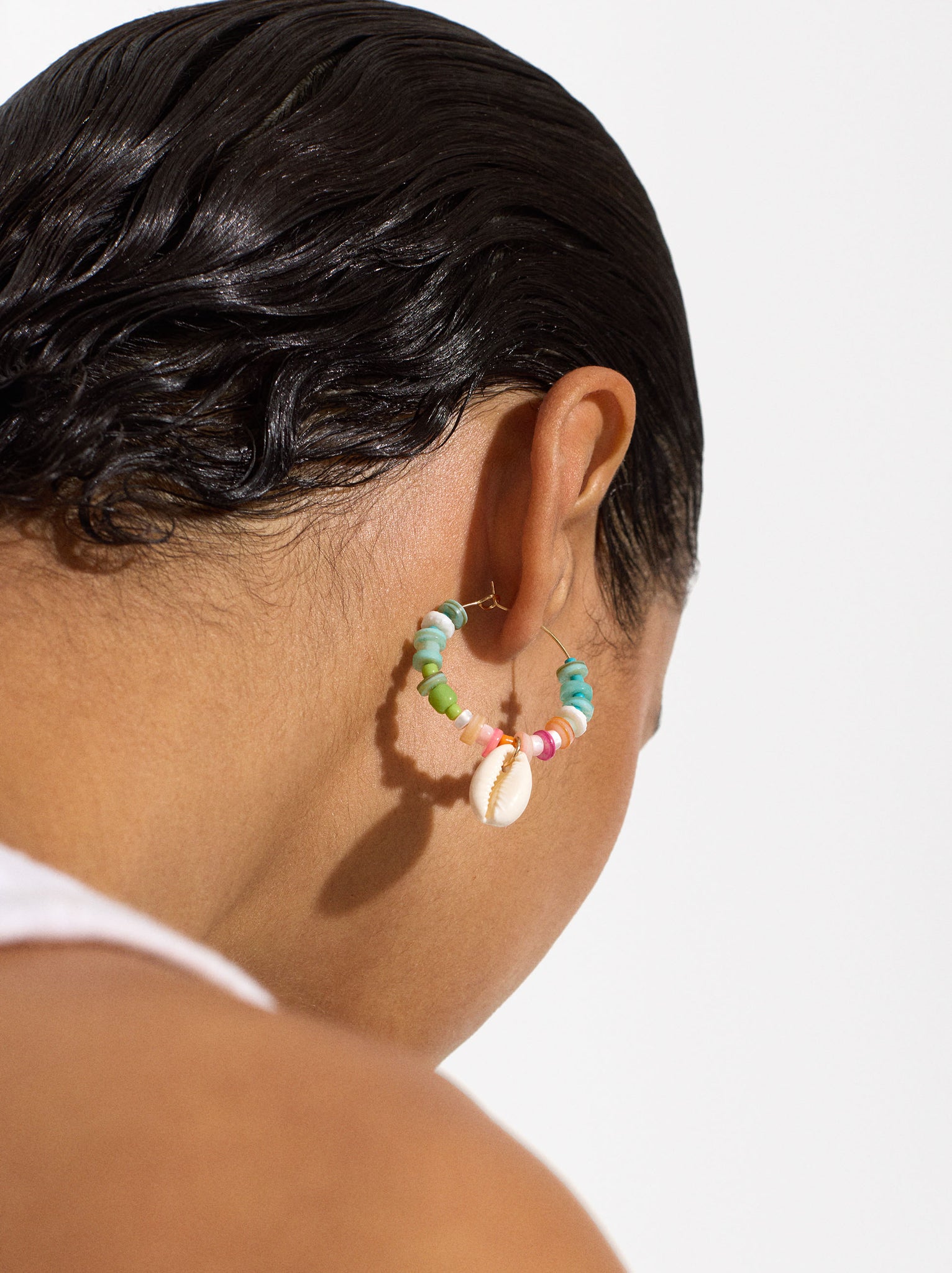 Multicolored Cowrie Hoops Earrings