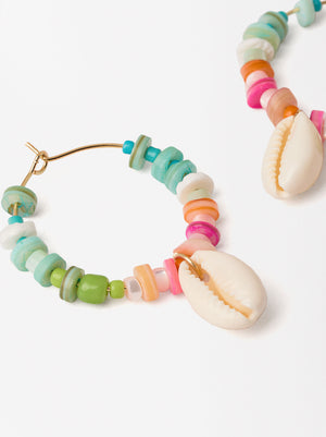 Multicolored Cowrie Hoops Earrings