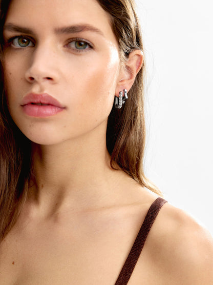 Single Long Earring With Crystals - Stainless Steel