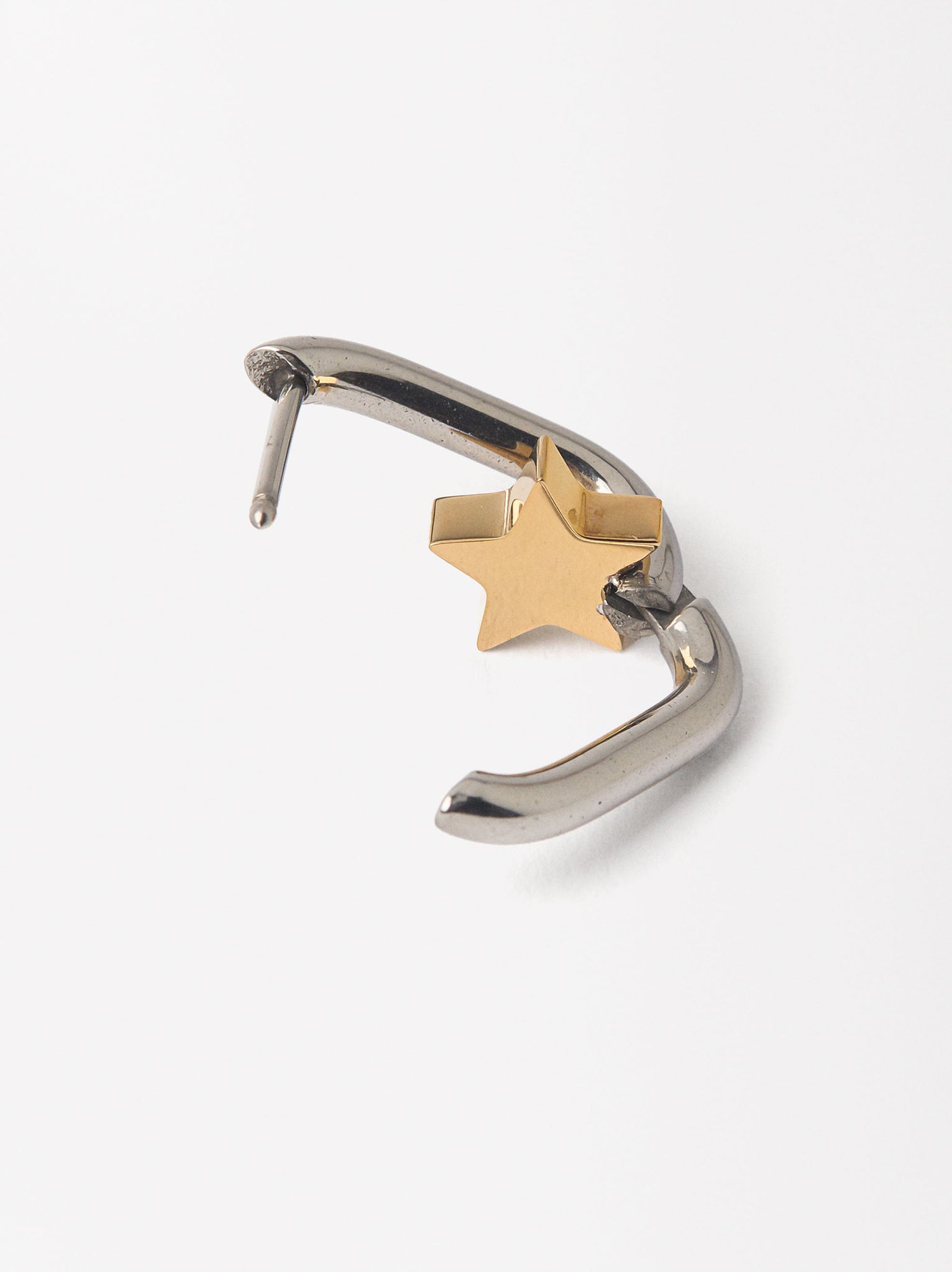 Single Hoop Earring With Star - Stainless Steel