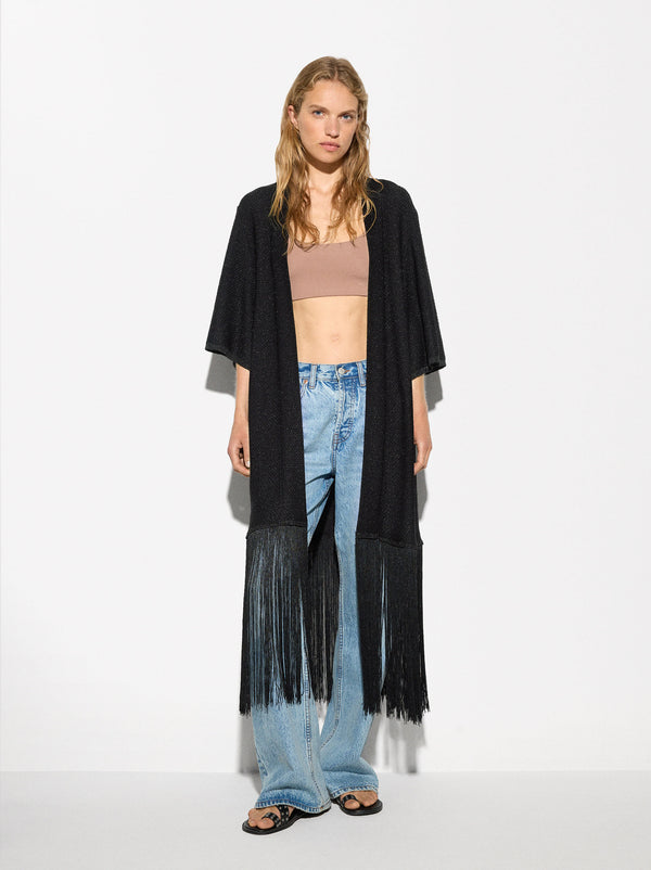 Knit Kimono With Fringe