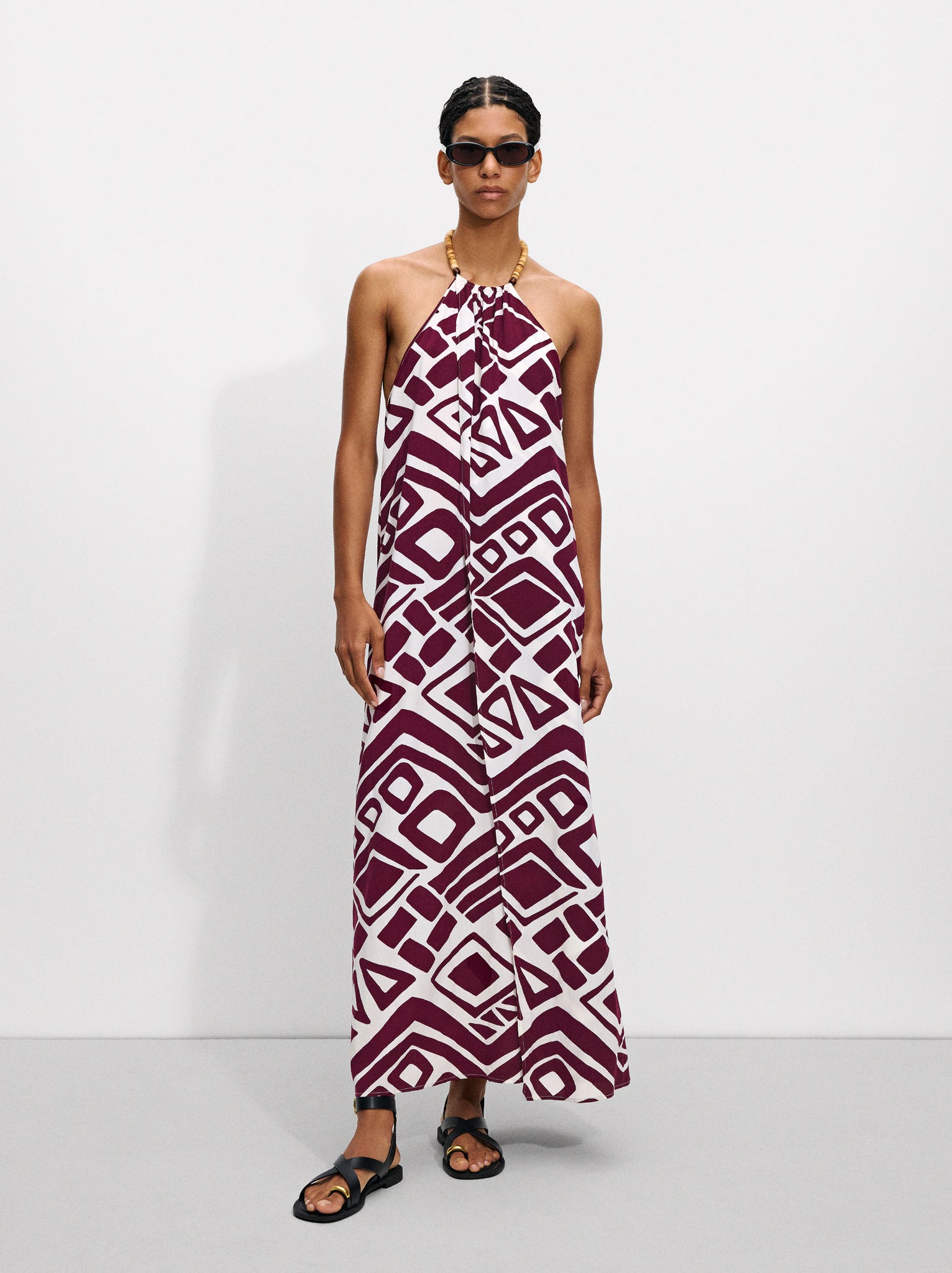 Long Dress With Print And Beads