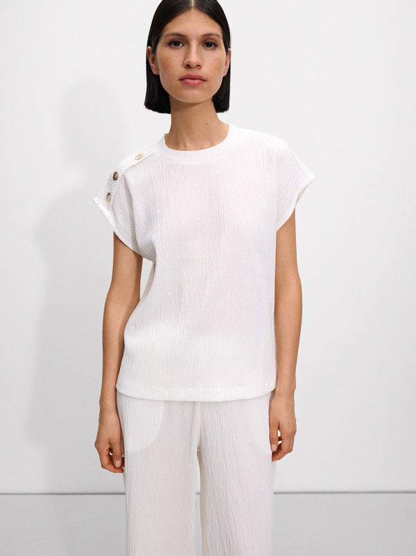 Textured T-Shirt With Shoulder Buttons