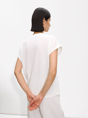 Textured T-Shirt With Shoulder Buttons