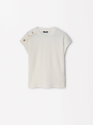 Textured T-Shirt With Shoulder Buttons