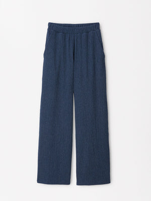 Textured Trousers With Elastic Waistband