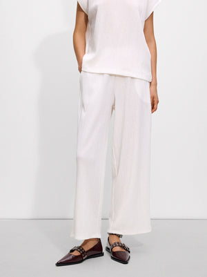 Textured Trousers With Elastic Waistband