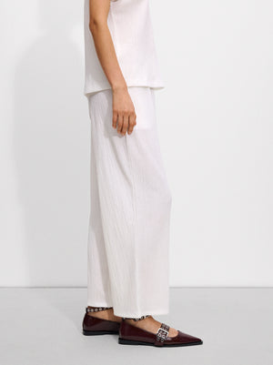 Textured Trousers With Elastic Waistband