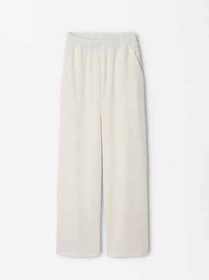 Textured Trousers With Elastic Waistband
