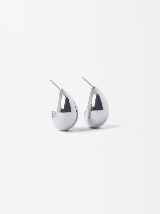Embossed Hoop Earrings - Stainless Steel