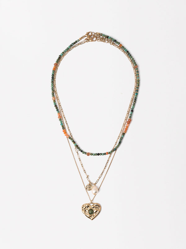 Set Of Necklaces With Pearls And Stones