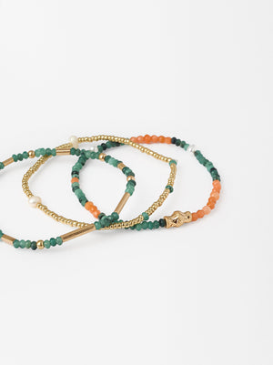 Set Of Elastic Bracelets With Stones