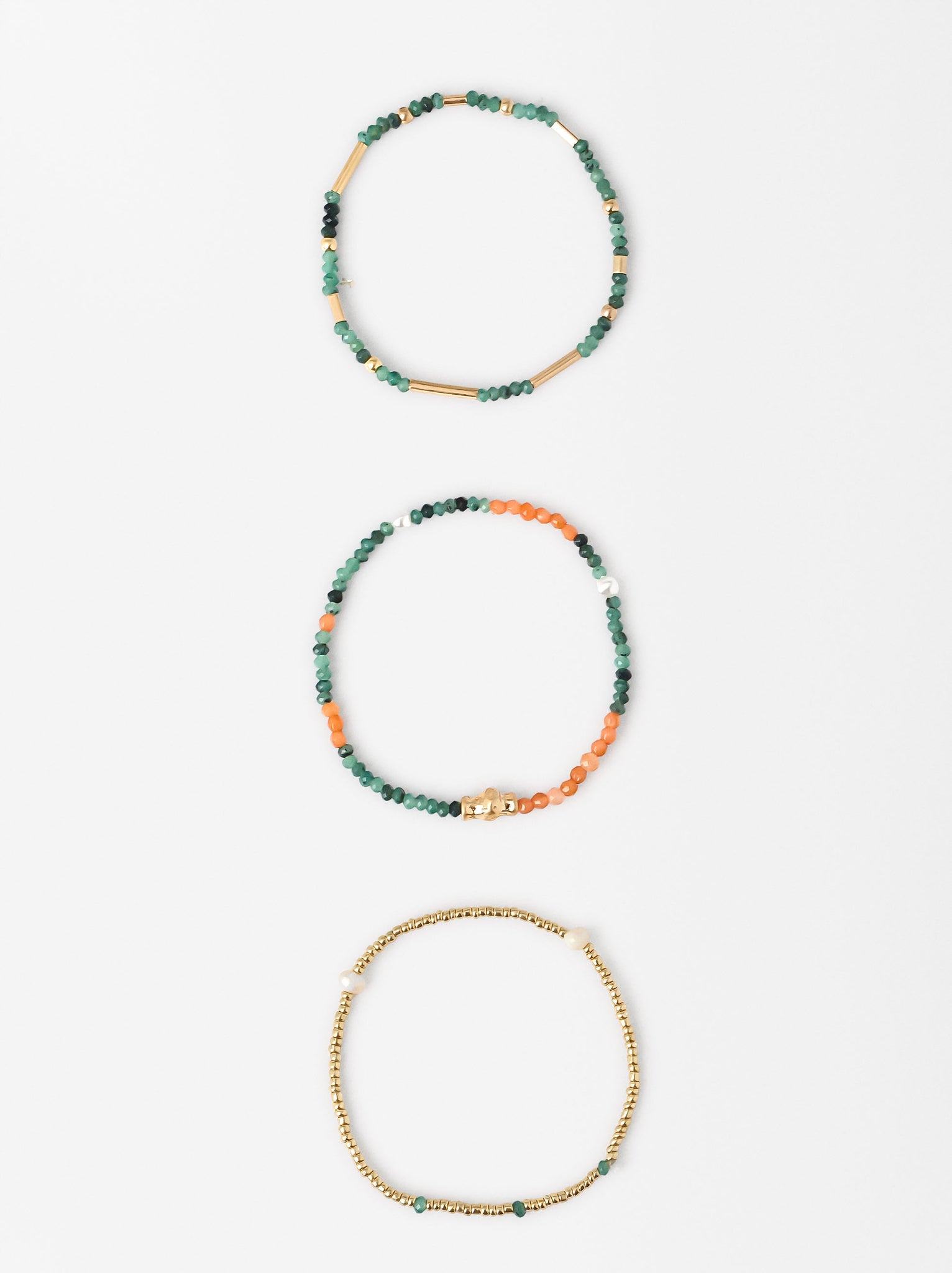 Set Of Elastic Bracelets With Stones