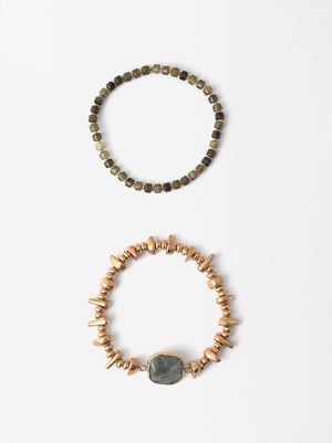 Set Of Elastic Bracelets With Stones