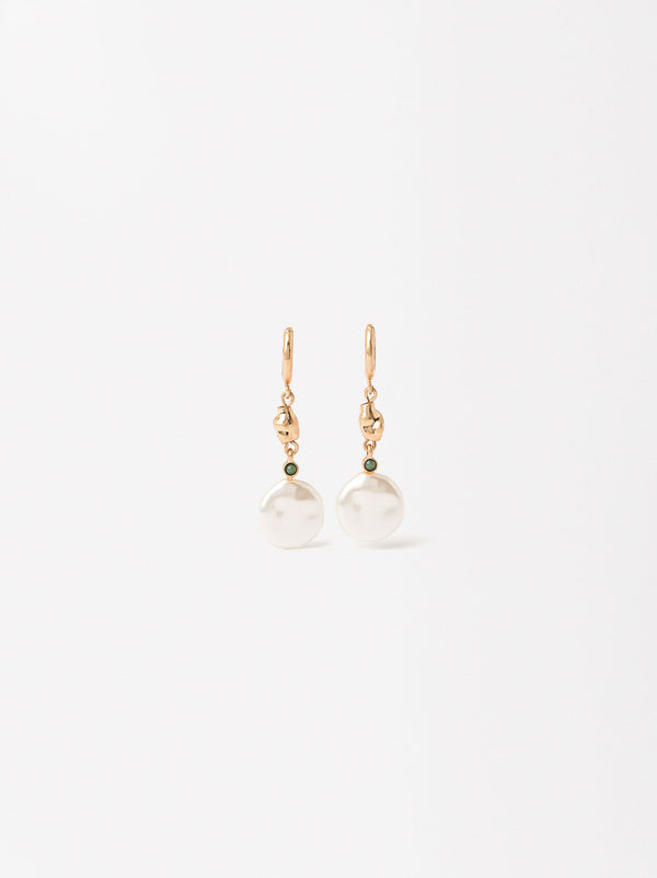 Golden Hoop Earrings With Pearls