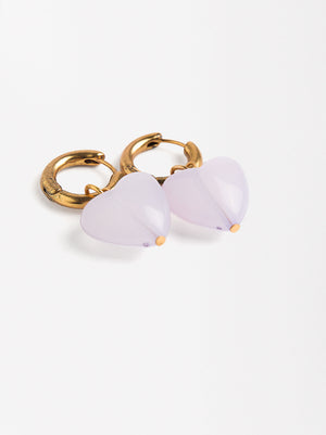 Stone Effect Heart Hoop Earrings