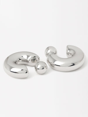 Silver Ear Jacket Hoop Earrings