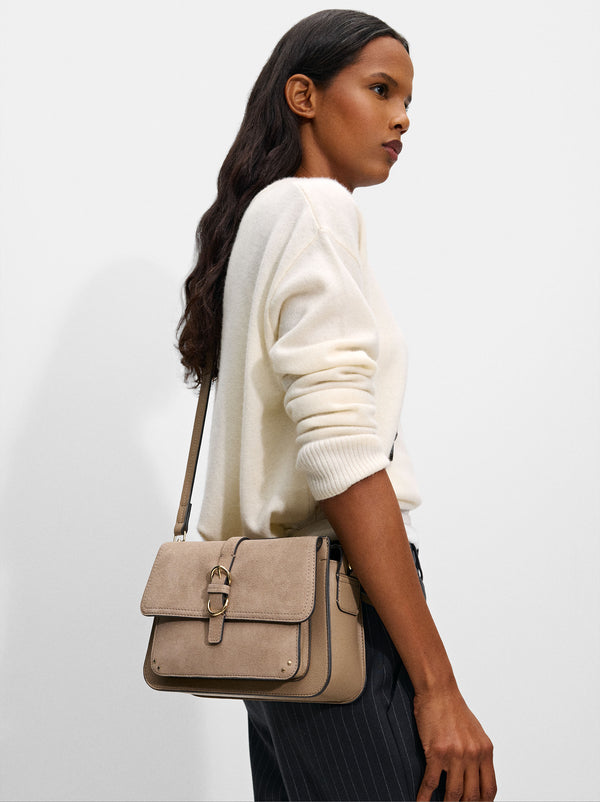 Crossbody Bag With Leather Endings, Flap And Buckle Detail