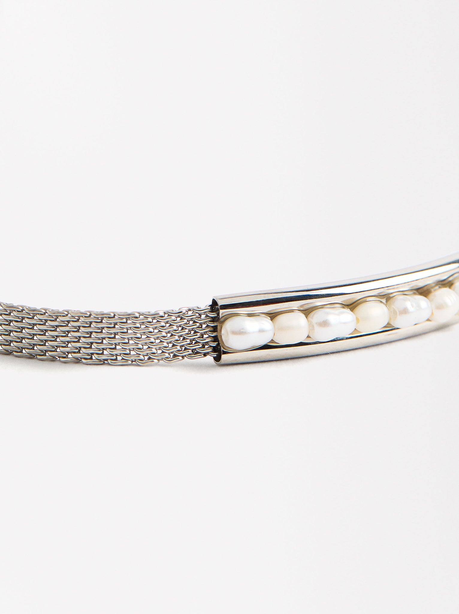 Mesh Bracelet With Freshwater Pearl - Stainless Steel