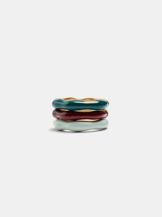 Set Of Wavy Rings With Enamel