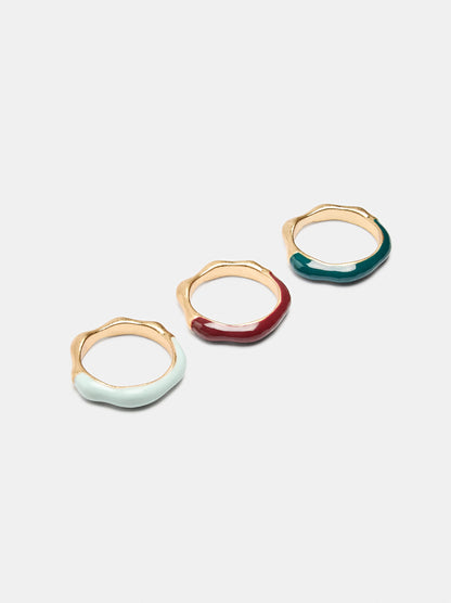 Set Of Wavy Rings With Enamel