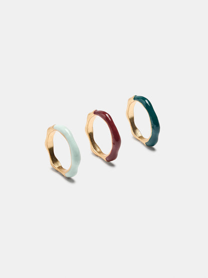 Set Of Wavy Rings With Enamel