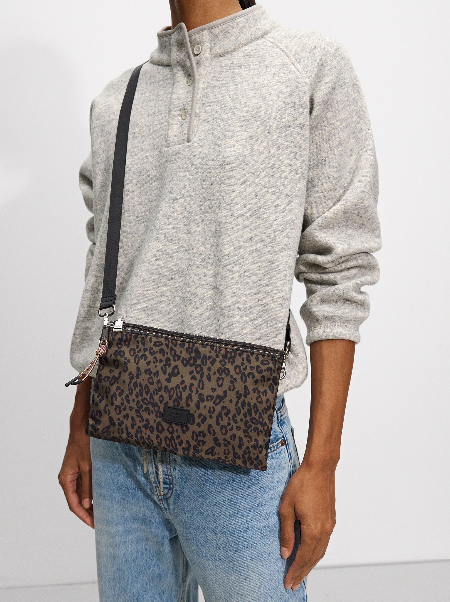 Crossbody Bag With Leopard Print Nylon